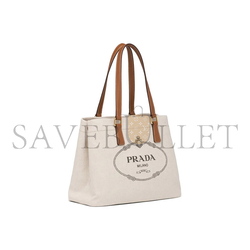 Pra*a medium leather-trimmed canapa logo tote 1bg356 (33*24*13cm)